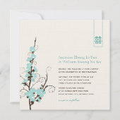 Invitation Aqua Cherry Blossoms Sakura Swirls Mariage asiatiq (Devant)