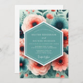 Invitation Aqua Coral Painted Bloom Wedding (Devant / Derrière)