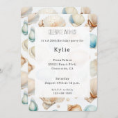 Invitation Aqua Cream Beach Shells Anniversaire (Devant / Derrière)