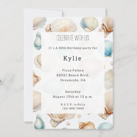 Invitation Aqua Cream Beach Shells Anniversaire (Devant)