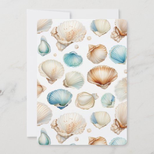 Invitation Aqua Cream Beach Shells Mariage (Dos)