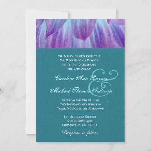 Invitation Aqua Dahlia Mariage Turquoise Look V3 (Devant)