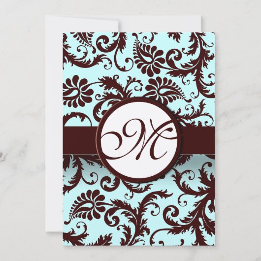 Invitation Aqua Damas Brown profond - Monogramme plus grand s (Devant)