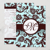 Invitation Aqua Damas Brown profond - Monogramme plus grand s (Devant / Derrière)