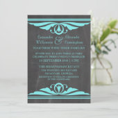 Invitation Aqua Deco Chalkboard Mariage (Debout devant)