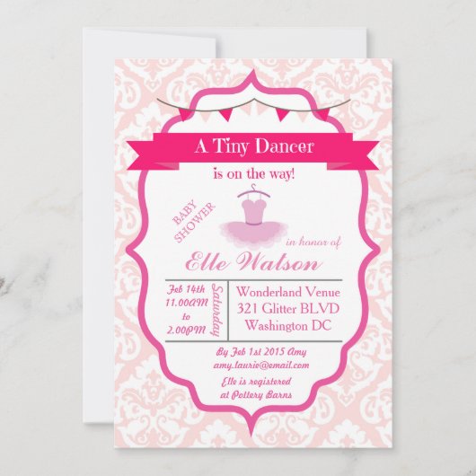 Invitation Aqua d'invitations de baby shower de ballerine de (Devant)