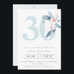INVITATION AQUA DOUX BLEU BLEU FLORAL 30E TOUT ÂGE ANNIVERSAI<br><div class="desc">Si vous avez besoin d'une personnalisation ou d'autres éléments correspondants,  n'hésitez pas à me contacter à l'adresse yellowfebstudio@gmail.com</div>