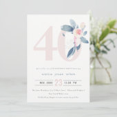 INVITATION AQUA DOUX BLEU BLEU FLORAL 40E TOUT ÂGE ANNIVERSAI (Debout devant)