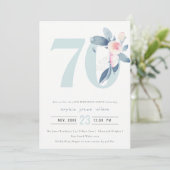 INVITATION AQUA DOUX BLEU BLEU FLORAL 70E TOUT ÂGE ANNIVERSAI (Debout devant)