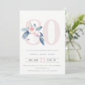 INVITATION AQUA DOUX BLEU BLEU FLORAL 80E TOUT ÂGE ANNIVERSAI (Debout devant)
