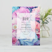 Invitation Aqua doux et Mariage rose clair Monogramme (Debout devant)