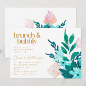 Invitation Aqua Emerald Green Aquarelle Fête des mariées flor (Devant / Derrière)