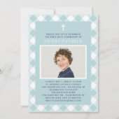Invitation Aqua En vichy Plaid First Communion for Boy Photo (Devant)