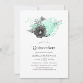 Invitation Aqua et Charbon Floral Rustique Quinceañera (Devant)
