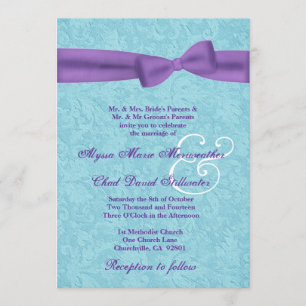 Invitation Aqua et damassé pourpre et arc épousant R541