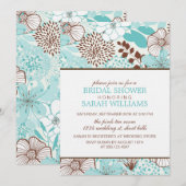 Invitation Aqua et Fête de l'mariée florale Brown (Devant / Derrière)