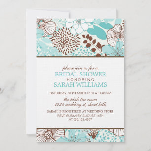 Invitation Aqua et Fête de l'mariée florale Brown