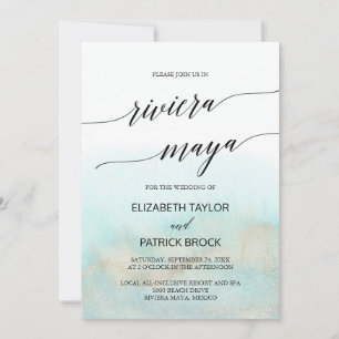 Invitation Aqua et Gold Beach Riviera Maya Mariage