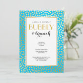Invitation Aqua et Gold des Pois Confetti modernes (Debout devant)