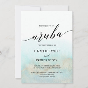 Invitation Aqua et Gold Watercolor Beach Aruba Mariage