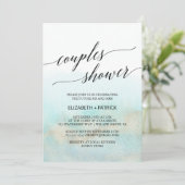 Invitation Aqua et Gold Watercolor Beach Couples Douche (Debout devant)