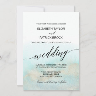 Invitation Aqua et Gold Watercolor Beach Wedding