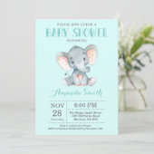 Invitation Aqua et gris d'invitation de baby shower (Debout devant)