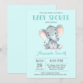 Invitation Aqua et gris d'invitation de baby shower (Devant / Derrière)
