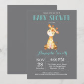 Invitation Aqua et gris d'invitation de baby shower de girafe (Devant / Derrière)