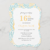 Invitation Aqua et Jaune Floral Motif Anniversaire (Devant / Derrière)