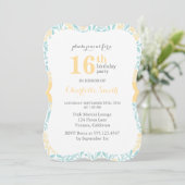 Invitation Aqua et Jaune Floral Motif Anniversaire (Debout devant)