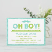 Invitation Aqua et Lime Green Polka Dot Oh Boy Baby shower (Debout devant)