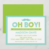 Invitation Aqua et Lime Green Polka Dot Oh Boy Baby shower (Devant / Derrière)