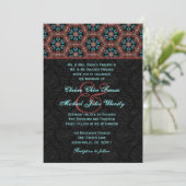 Invitation Aqua et Noir Mariage Monogramme moderne H664 (Debout devant)