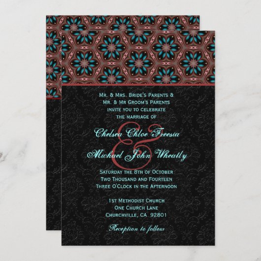 Invitation Aqua et Noir Mariage Monogramme moderne H664 (Devant / Derrière)