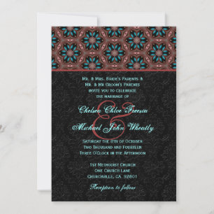 Invitation Aqua et Noir Mariage Monogramme moderne H664