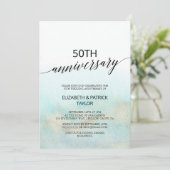 Invitation Aqua et Or Aquarelle Mariage Anniversaire Plage (Debout devant)