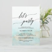 Invitation Aqua et Or Aquarelle Plage Faisons la Fête (Debout devant)