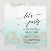 Invitation Aqua et Or Aquarelle Plage Faisons la Fête (Devant / Derrière)