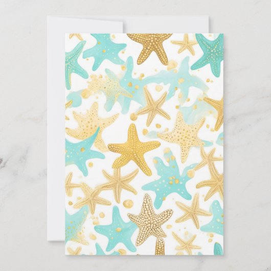 Invitation Aqua Et Or Aquarelle Plage Mariage Starfish (Dos)