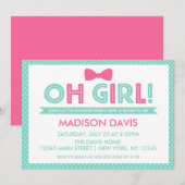 Invitation Aqua et Pink Polka Dot Oh Baby shower fille (Devant / Derrière)