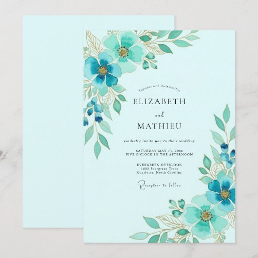 Invitation Aqua Ethereal Spring Wedding (Devant / Derrière)
