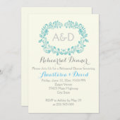 Invitation Aqua feuillage initiales dîner de répétition maria (Devant / Derrière)