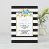 Invitation Aqua fleurs et rayures mariage douche nuptiale (Debout devant)