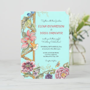 Invitation Aqua Floral Chinoiserie Jardin Mariage