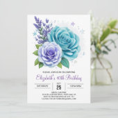 Invitation Aqua Floral Surprise 40e anniversaire (Debout devant)