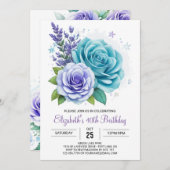 Invitation Aqua Floral Surprise 40e anniversaire (Devant / Derrière)