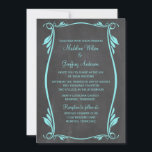 Invitation Aqua Flourish Chalkboard Mariage<br><div class="desc">Elégante et tendance Faire-part de mariage Flourish Chalkboard avec un look arrière - plan Chalkboard et une bordure d'art déco tourbillon et feuille chic en turquoise. Facile à customiser,  il suffit d'ajouter les détails de votre mariage. Cliquez sur "Customiser" pour trouver d'autres options de personnalisation.</div>