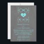 Invitation Aqua Geeky Lunettes Chalkboard Mariage Inviter<br><div class="desc">Lunettes geeky Quirky et chic Chalkboard en turquoise avec un coeur mignon flanqué de deux paires de lunettes nerveux, une paire de mâle et une paire de ceintures représentant le marié et la mariée, sur un arrière - plan de tableau noir. Cette invitation décalée est parfaite pour votre mariage geek...</div>