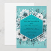 Invitation Aqua Glacial Flora Wedding (Devant / Derrière)